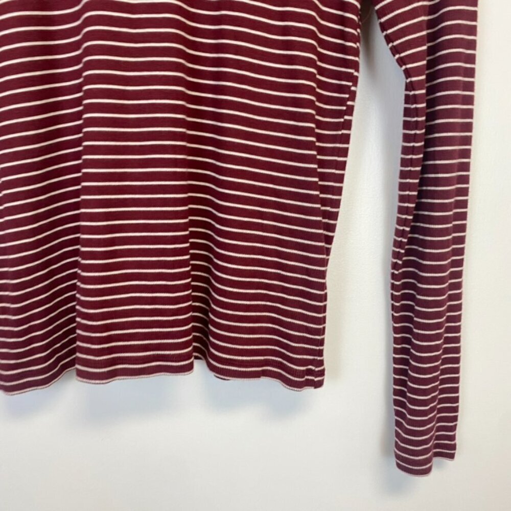 Marine Layer Maroon and White Striped Ribbed Stretch Long Sleeve Top - Picture 5 of 8